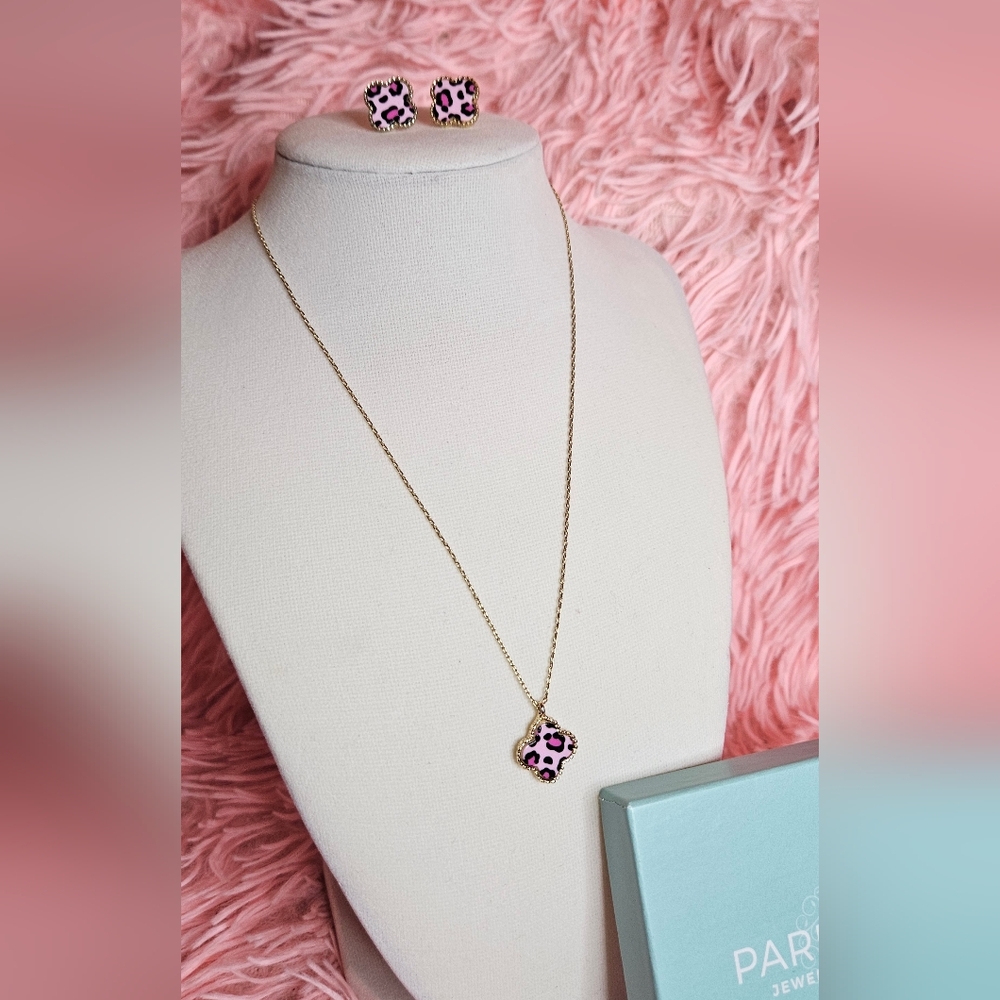 Gold and Pink Leopard Pendant Necklace